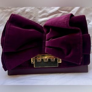 Zac Posen Earthette Group Ruffle Crossbody Flat Clutch Velvet Fabric in Vineyard